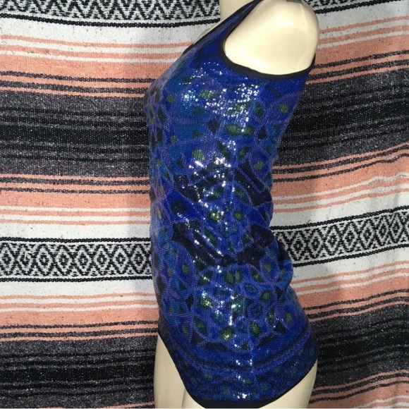 NICOLE MILLER BLUE TRIBAL SEQUINS TANK TOP SMALL - Picture 14 of 14